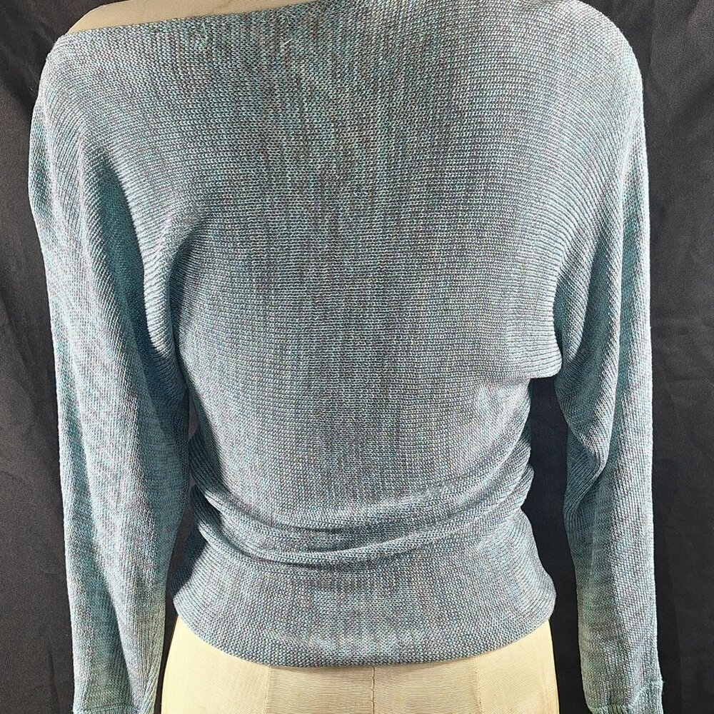Guess Asymmetrical Off Shoulder Sweater in Metallic Teal Blue Women's XS - Picture 3 of 4